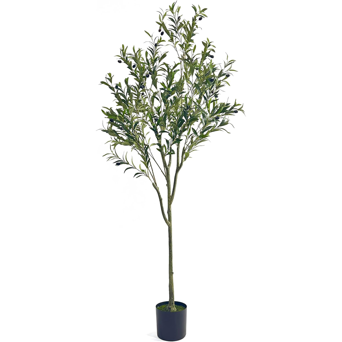 Artificial Olive Tree, Pre-Potted Faux Olive Tree with Silvery Green Leaves and Dark Purple Olives, Lifelike Indoor Decorative Plant for Home, Office, Living Room
