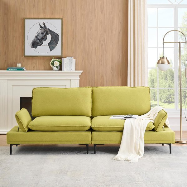 Elegant and Rustic in 89 inches of Cotton and Linen, Fresh Green, Custom Made for Apartments, Living Rooms and Offices. Let Every inch of Space Radiate Natural Elegance and Extraordinary Style