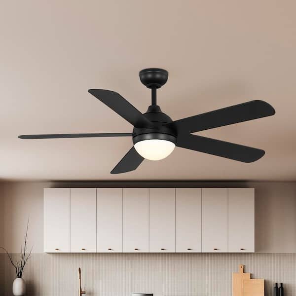 Hampton Bay Morland 52 in. Smart Indoor/Covered Outdoor Matte Black Ceiling Fan with Remote and Integrated LED Powered by Hubspace