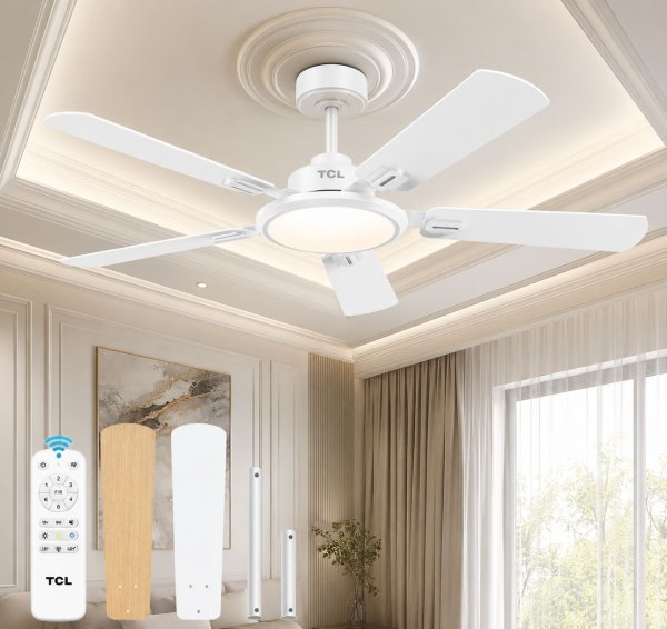 TCL Ceiling Fans with Lights, 52 Inch Ceiling Fan with Light and Remote Control/White - HFS2-60H0BADWD-00