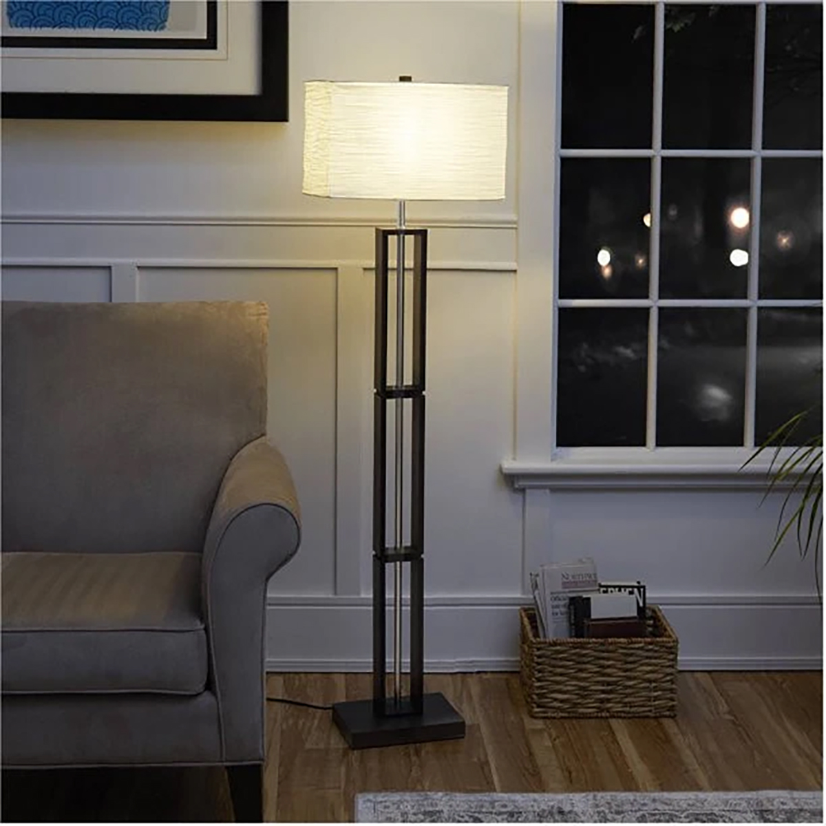 Mainstays Dark Wood Floor Lamp With Rice Paper Shade Brown