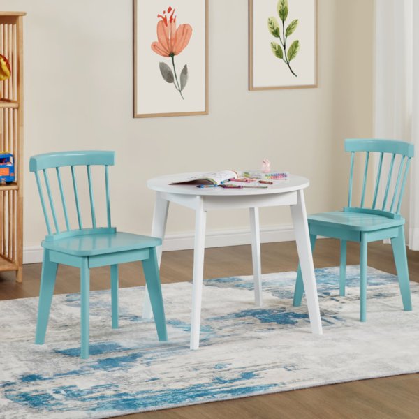 Winsor 3 Pcs White Table and Green Chairs