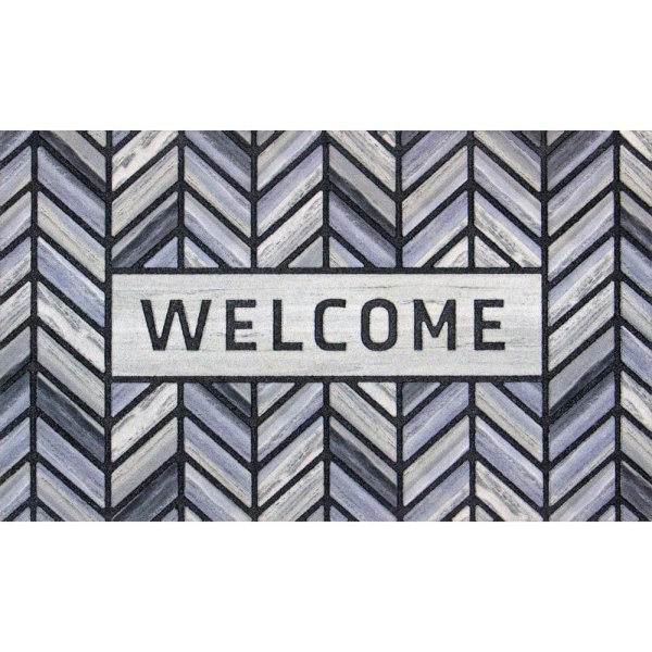 Herringbone Welcome Gray 18 in. X 30 in. Rubber Backed Non-Slip Outdoor Door Mat