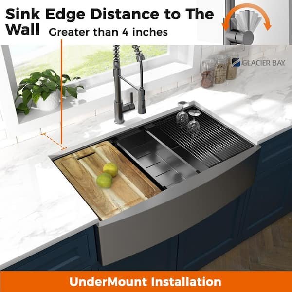 36 in. Undermount Double Bowl 18 Gauge Gunmetal Black Stainless Steel Workstation Kitchen Sink with Spring Neck Faucet