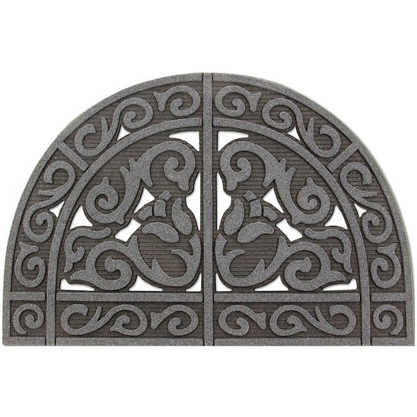 StyleWell All Season Half Medallion Gray 24 in. X 39 in. Rubber Semicircular Flocked Door Mat