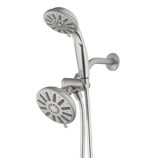 6-Spray 5 in. Dual Wall Mount Fixed and Handheld Shower Head 1.8 GPM in Brushed Nickel