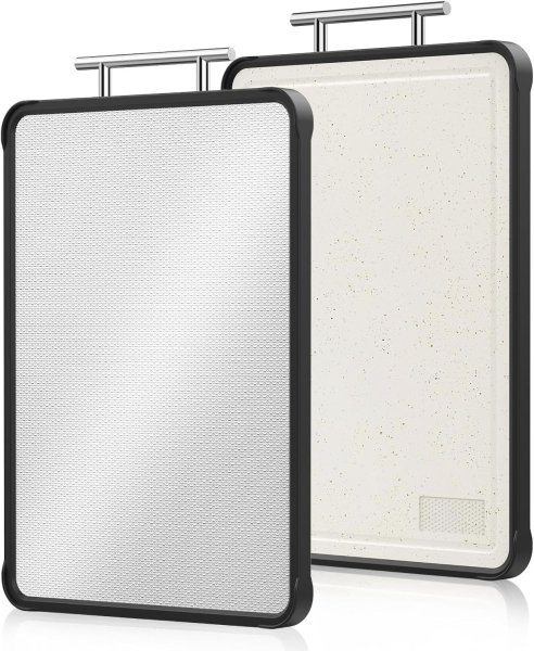 Stainless Steel Double Sided Cutting Board with Juice Groove for Meat Food Grade Pure 316/PP  (16 x 11 Inch)