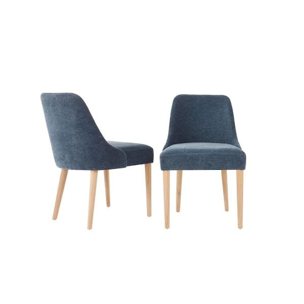 StyleWell Benfield Charleston Blue Upholstered Dining Chair with Natural Wood Legs (Set of 2)